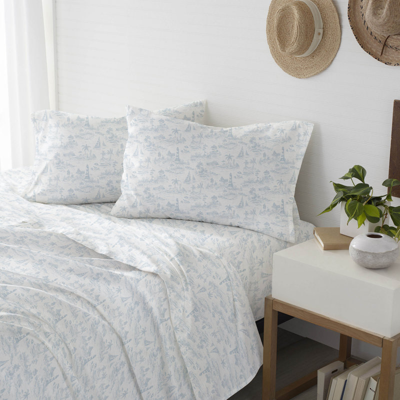 Southern Tide Marco Island Blue Sheet Set, King Sheet Set with 2 Pillowcases