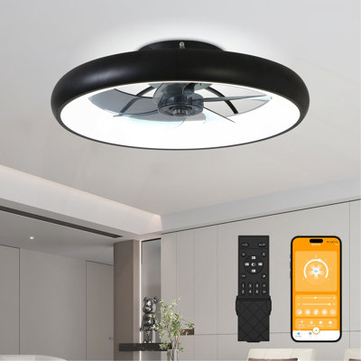 Ventilateur de plafond ultra-mince 21,7 po avec lumière, fandelier réversible à 6 vitesses, intensité variable à 3 couleurs, télécommande et contrôle des applications, moteur silencieux, décor de maison de campagne moderne pour le salon de la chambre à coucher