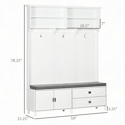 Arbre d'entrée avec banc de rangement, banc d'entrée avec portemanteau, portemanteau d'appoint avec tablettes de rangement, armoire et tiroirs pour vestibule, vestibule