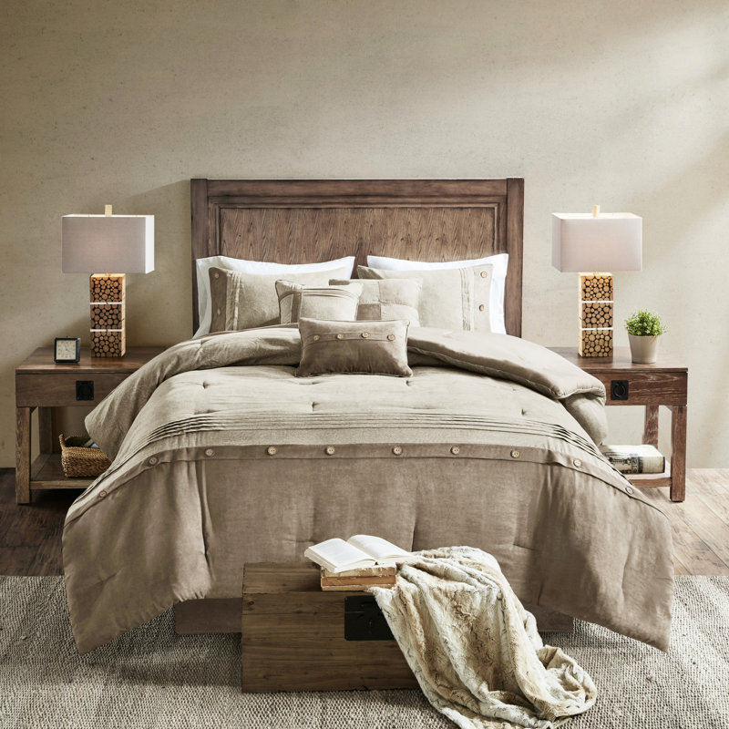 Édredon en faux suède brun clair 7 pièces - Décor chalet lavable à la machine, Grand édredon et 6 pièces supplémentaires, Tan