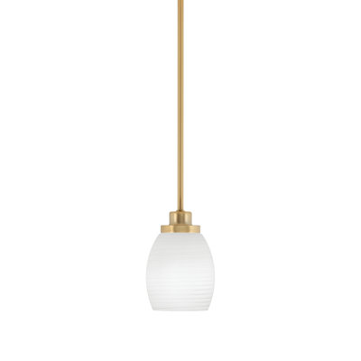 Odyssey Stem Hung Mini Pendant Shown In New Age Brass Finish With 5" White Linen Glass