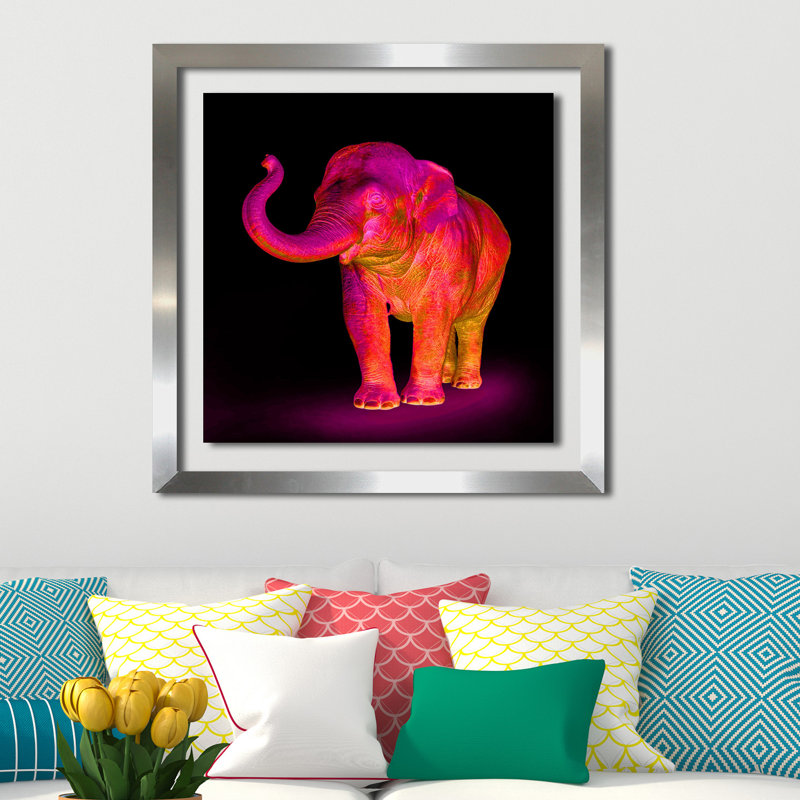 «Neon Elephant 1», impression sur toile, H 25,5 po x l 25,5 po x P 1 po, Encadrement argenté