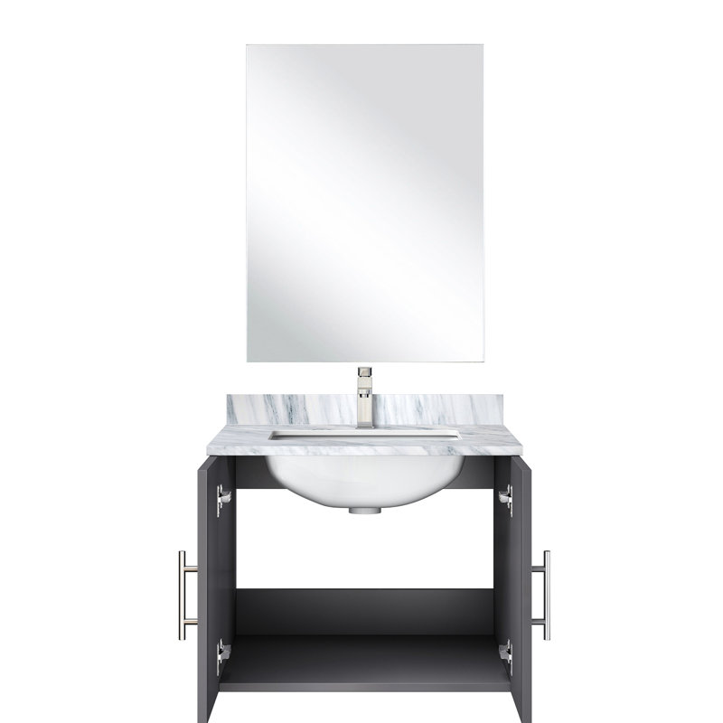 Meuble-lavabo gris foncé 61 cm x 56 cm avec comptoir en marbre, miroir et robinetterie - Résistant à l'usure et aux déchirures - Comptoir simple, miroir de 46 cm et résistance