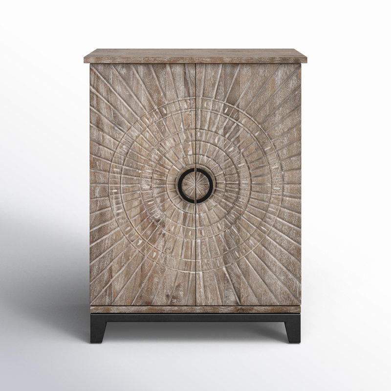 Viva Solid Wood Bar Cabinet, Iron/Beige/Black