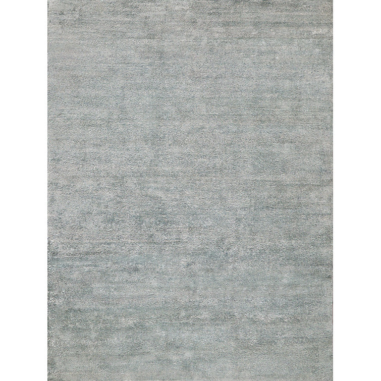 Plush Hand-Knotted Wool/Viscose Area Rug in Gray/Blue