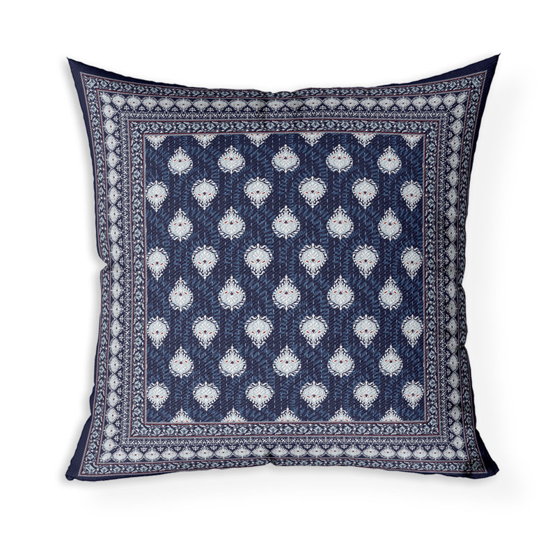 Coussin Kashmiri, H 20 po x l 20 po, Bleu / blanc