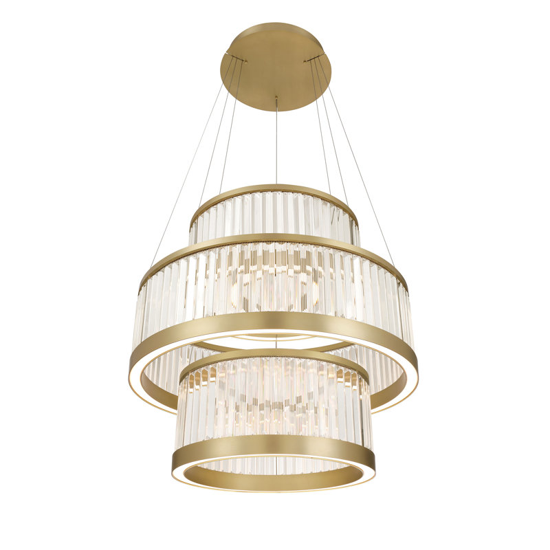 Empra, lustre, 3 lumières, 35 po, or, cristal transparent, Doré
