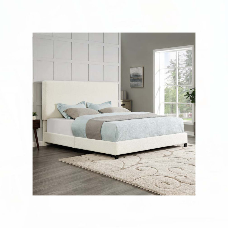 Lit plateforme tapissier Boucle, Très grand, Boucle blanc
