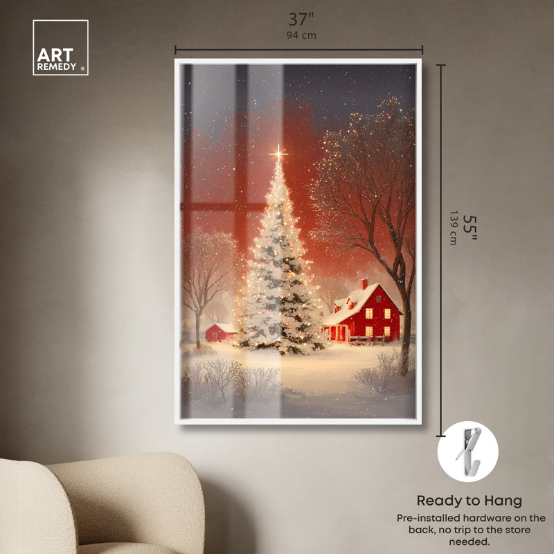 Décoration murale de Noël Winter Art Glow Shadowbox par Art Remedy, cadre noir, 11 x 16, H 55 po x l 37 po, Cadre blanc