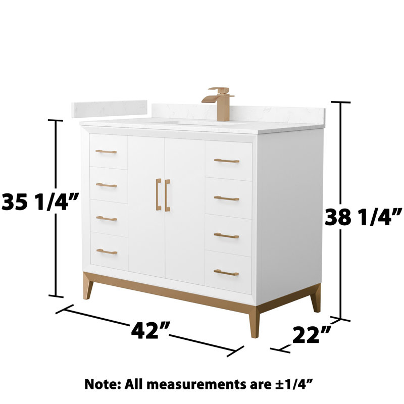Amici Single Bathroom Vanity Set, Cultured Marble (White), Satin Bronze, 42"