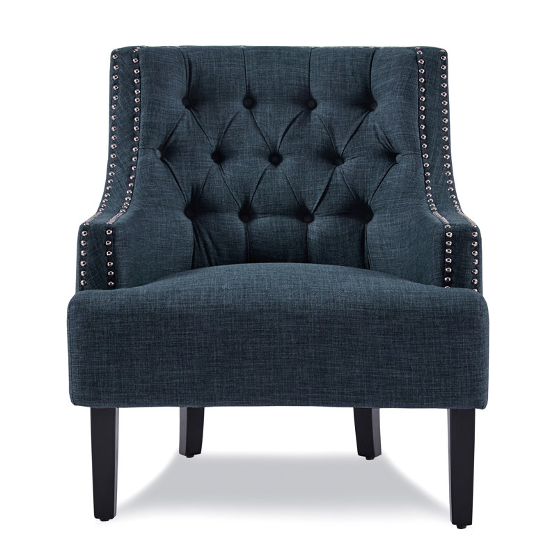 Upholstered Wingback Chair, Indigo Microfiber/Microsuede