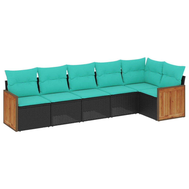  Ensemble de canapé de patio 6 pièces avec coussins en rotin de polyester noir