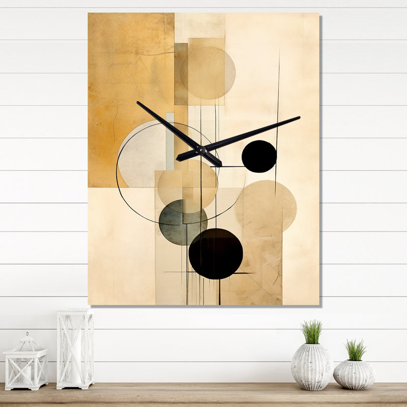 Beige Geometry In Motion VI - Abstract Shapes Very Large Wall Clocks, Large