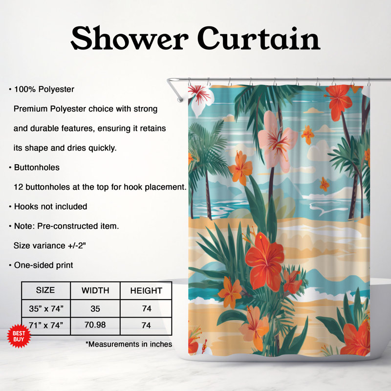Plage - Rideau de douche Premium, H 74 po x l 71 po