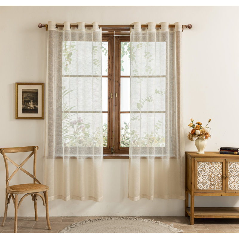 Light Filtering Polyester Back Tab Curtains Panel(Set of 2), Beige
