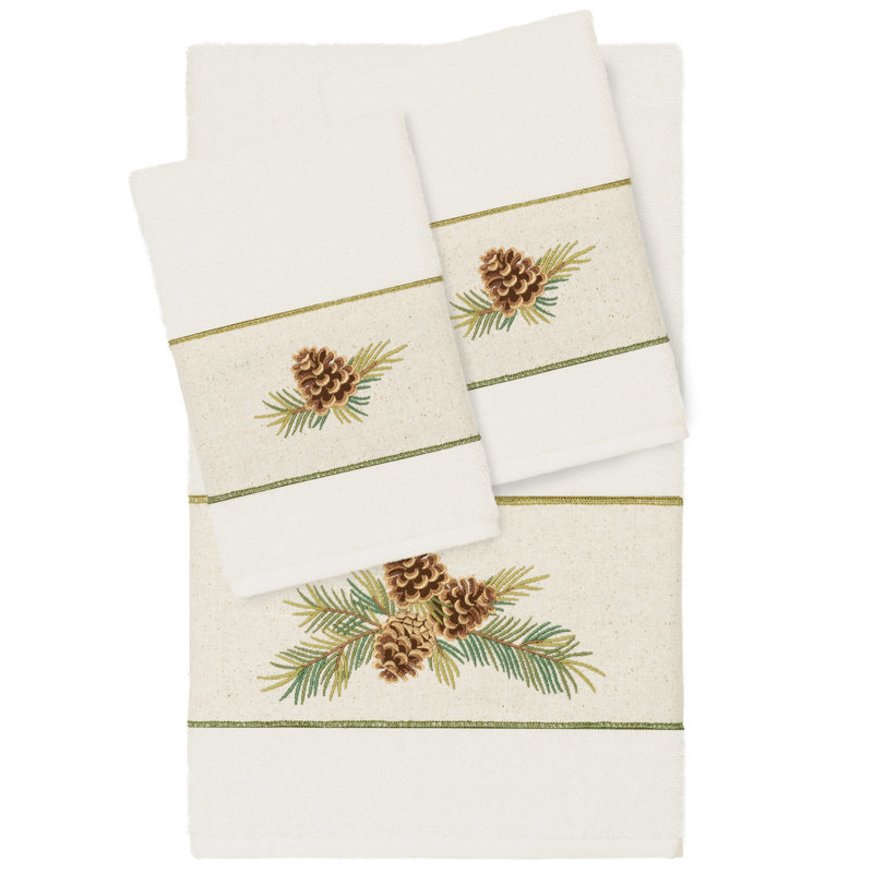 100% Turkish Cotton Pierre 3 Piece Embellished Towel Set, Cream