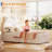 Twin Size Bed Frame with 4 Storage Drawers & LED Lights, Velvet Platform Bed with Rainbow Headboard-797836823