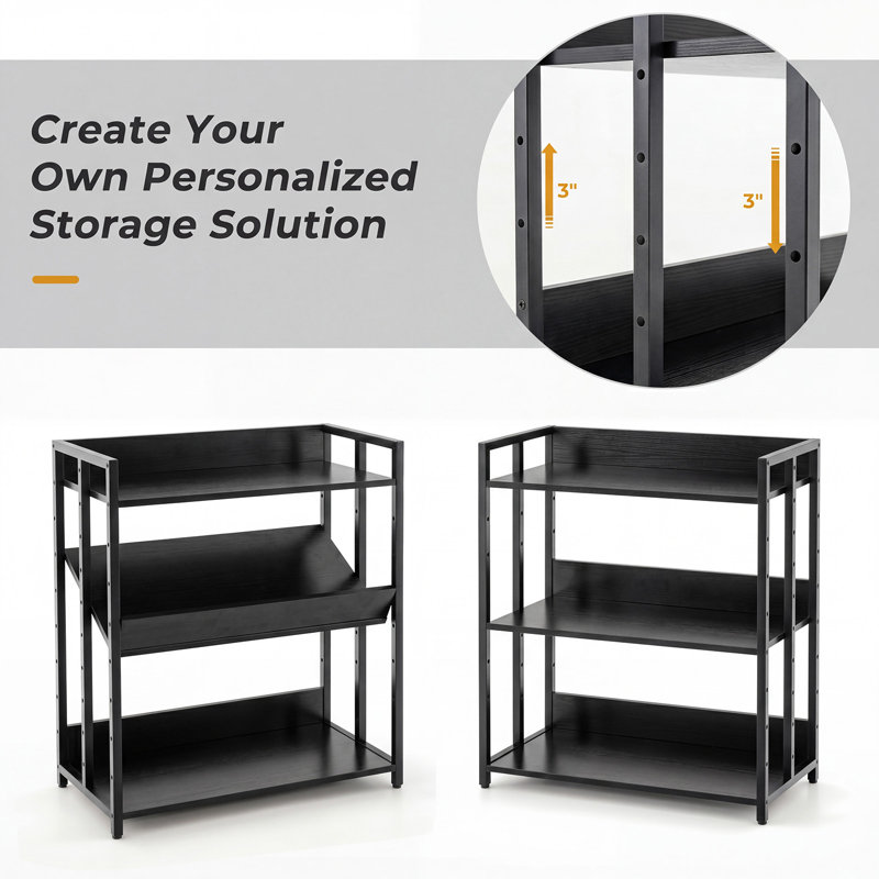 Étagère de rangement à 3 niveaux avec tablettes réglables noires