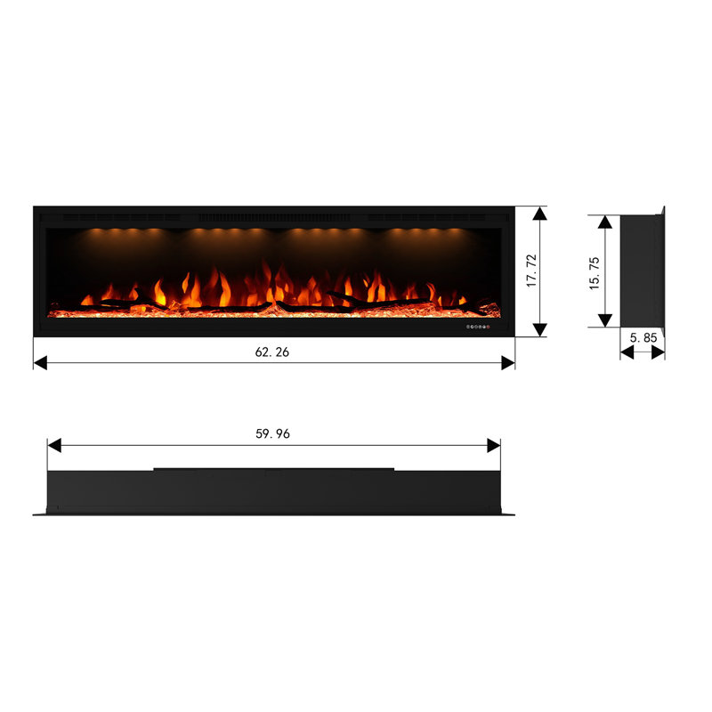 Nazaret WiFi Smart Recessed Wall Mounted Electric Fireplace Insert with Remote, Overheating Protection, Logset and Crystal, Touch Screen, 1500W/750W