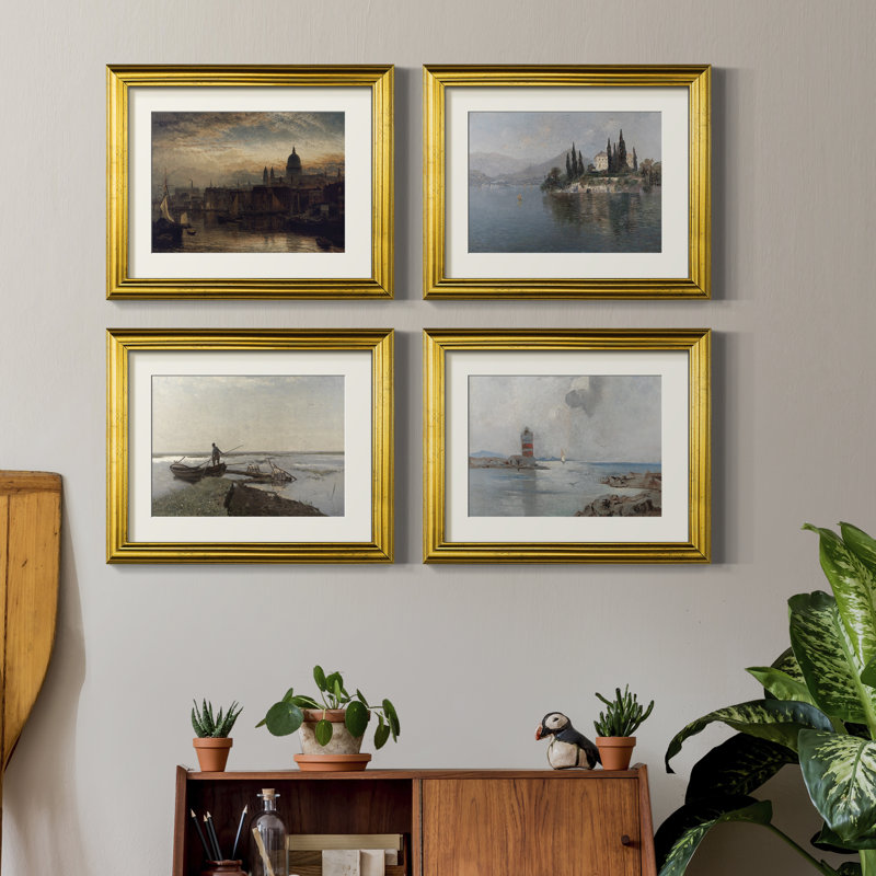 Paysage vintage LII - Encadré sous verre, ensemble de 4, grande décoration murale pour salon
