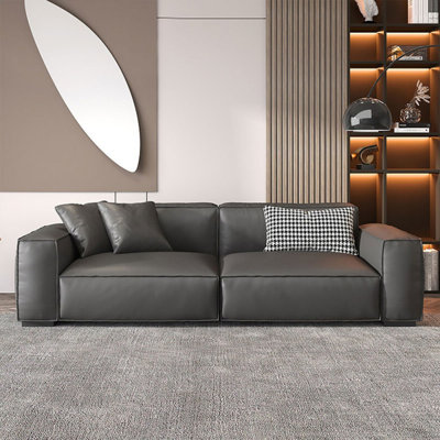 Gray Genuine Leather Modular Sofa cushion couch