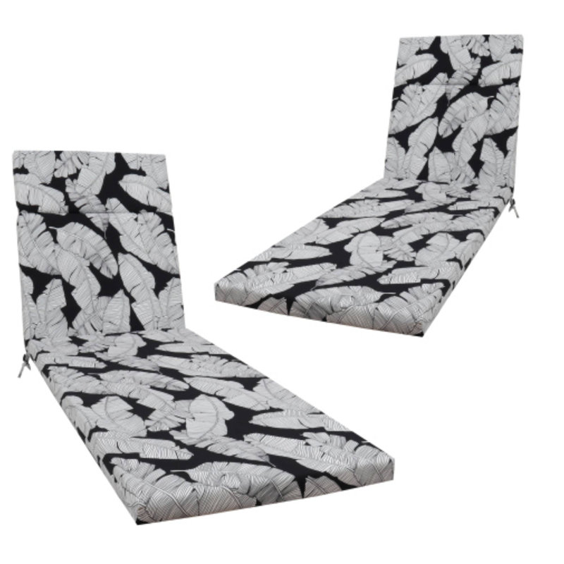 2 Pcs Blue/Leaf Indoor/Outdoor Chaise Lounge Cushion 75"X22.8"X2" With Ties For Lawn, Pool & Beach, Blue/Gray