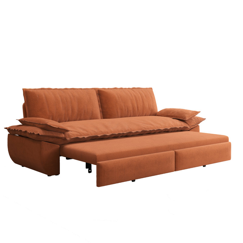 Lit convertible Queen en velours côtelé orange, 73,2 po de hauteur, avec renforts doubles, tissu doux