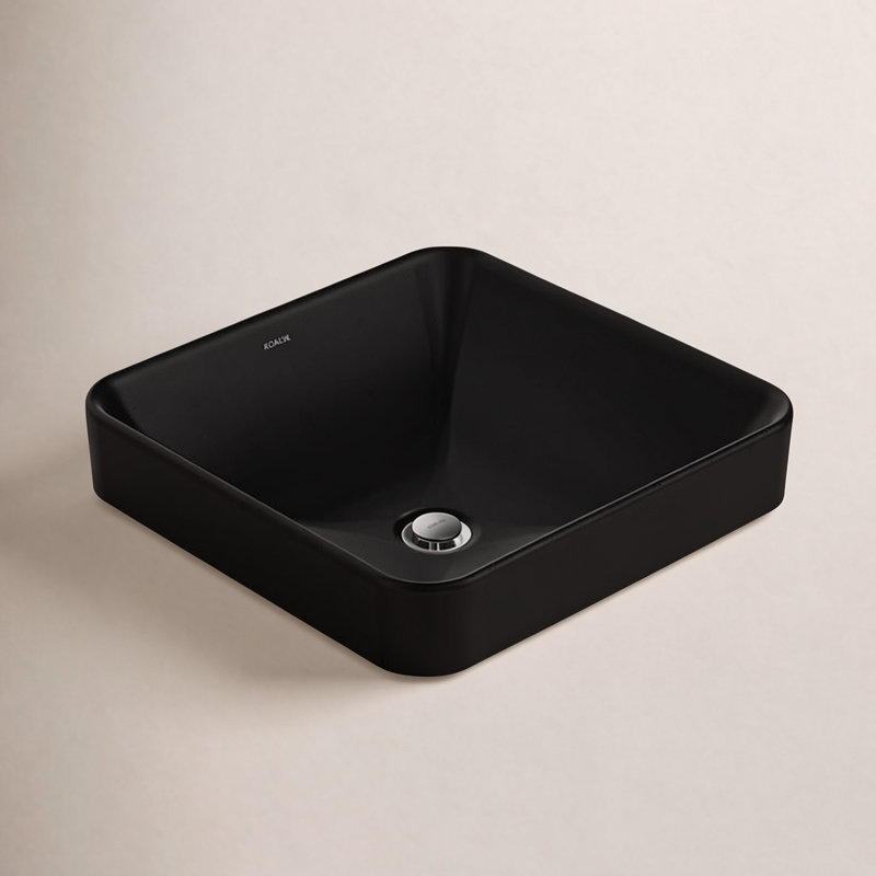 Vox Ceramic Square Vessel Bathroom Sink with Overflow, Black 