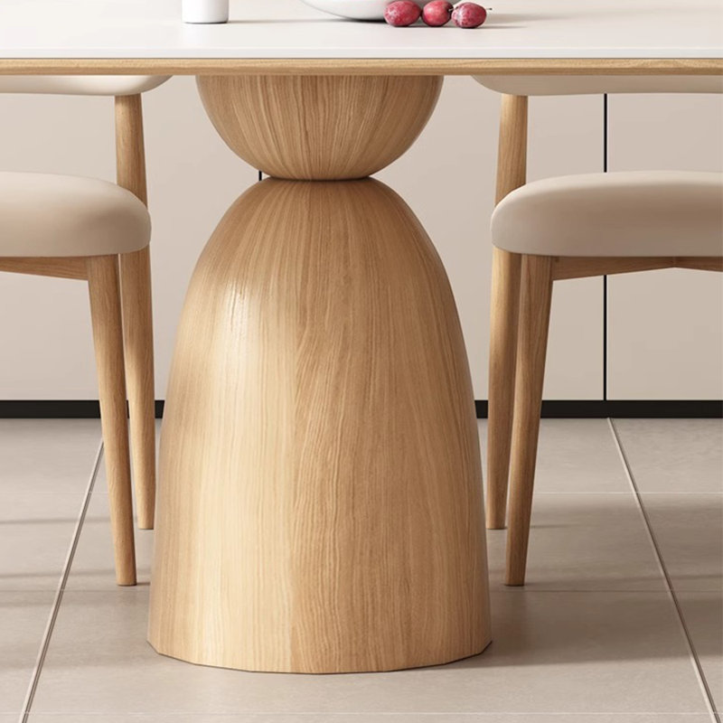 Cream Oak Rectangular Rock-Plate Table Chair Set 6 - Person Pedestal Dining Set, 29.5"H x 55.1"L x 31.4"W