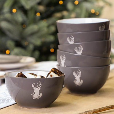 Set Of 4 Red Stag Stoneware Christmas Bowls