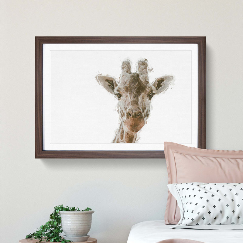 Curious Giraffe in Abstract - Picture Frame Graphic Art Print, 27cm H x 36cm W x 2cm D, Walnut Framed