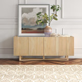 Neutral Textured 4 Door Sideboard with Marble - 69" x 18" x 28"
