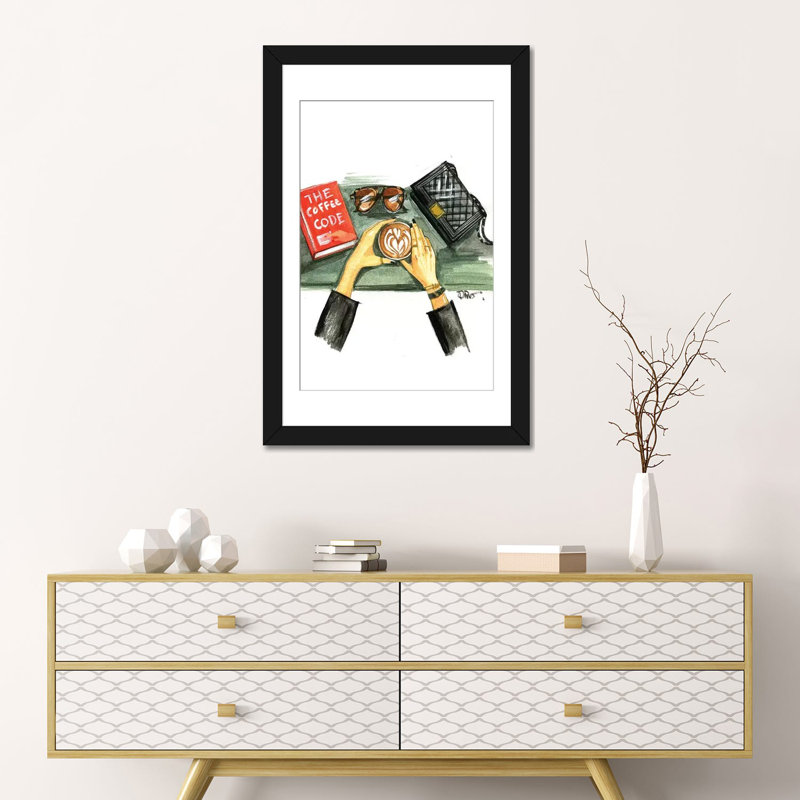 «Coffee Code», impression sur toile, H 24 po x l 16 po x P 1 po, Papier beaux-arts encadré noir