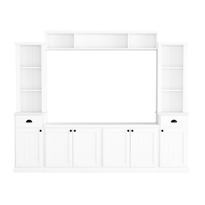 Console de divertissement minimaliste avec pont supérieur réglable et rangement spacieux pour téléviseur de 75 po, blanc épuré, espace généreux