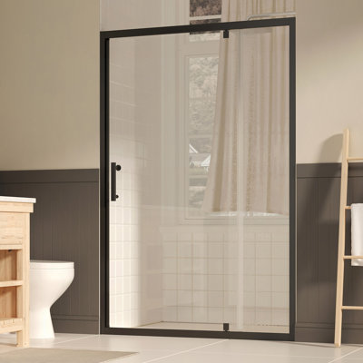 Porte de douche l 47 à 49 po x H 72 po, porte de douche en verre trempé clair de 1/4 po (6 mm) avec film anti-explosion, revêtement réversible Nano Easy-Clean, installation réversible