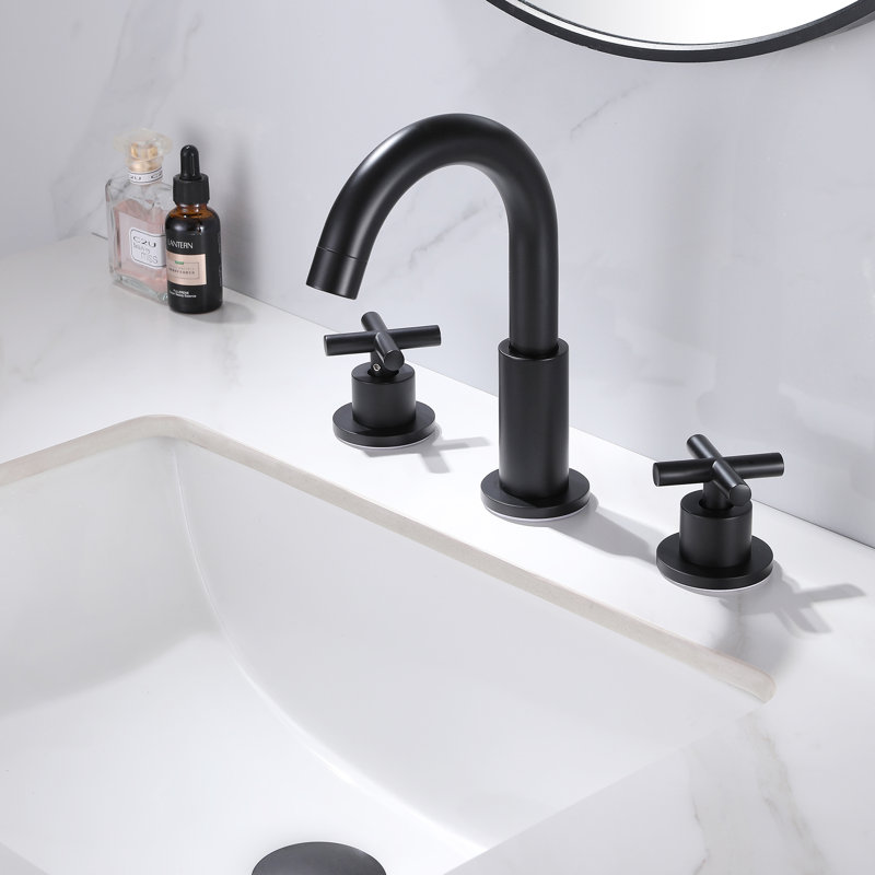 8 Inch 3-Hole Widespread Bathroom Faucet, 2-Handle Bathroom Sink Faucet With Drain Assembly, Matte Black, Cross Handle