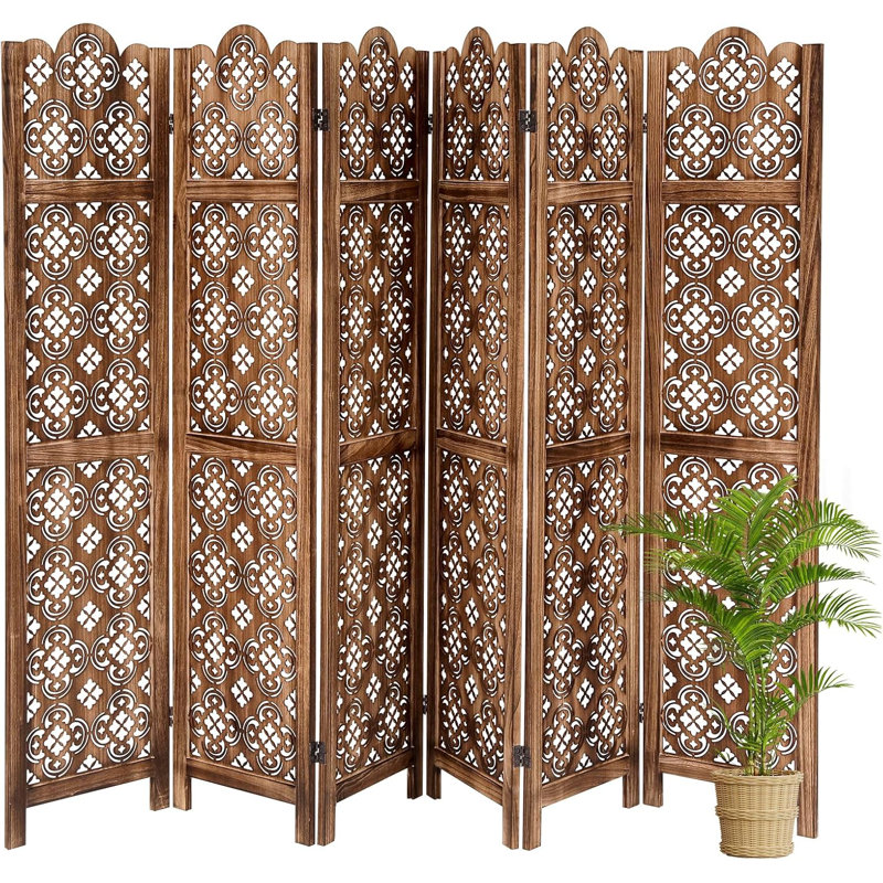 Paravent en bois sculpté 4/6 panneaux, écran d'intimité pliant de 5,57 pi de hauteur pour la séparation de pièce, le bureau personnel ou la décoration de terrasse intérieure
