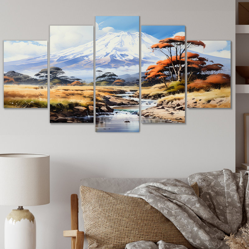 Orange, orange, mont Kilimandjaro, Tanzanie - Paysages, art mural, salon, 5 panneaux