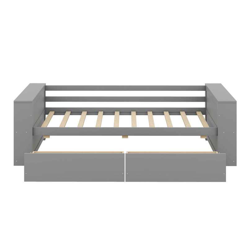 Lit de jour simple avec tablettes et tiroirs, Gris