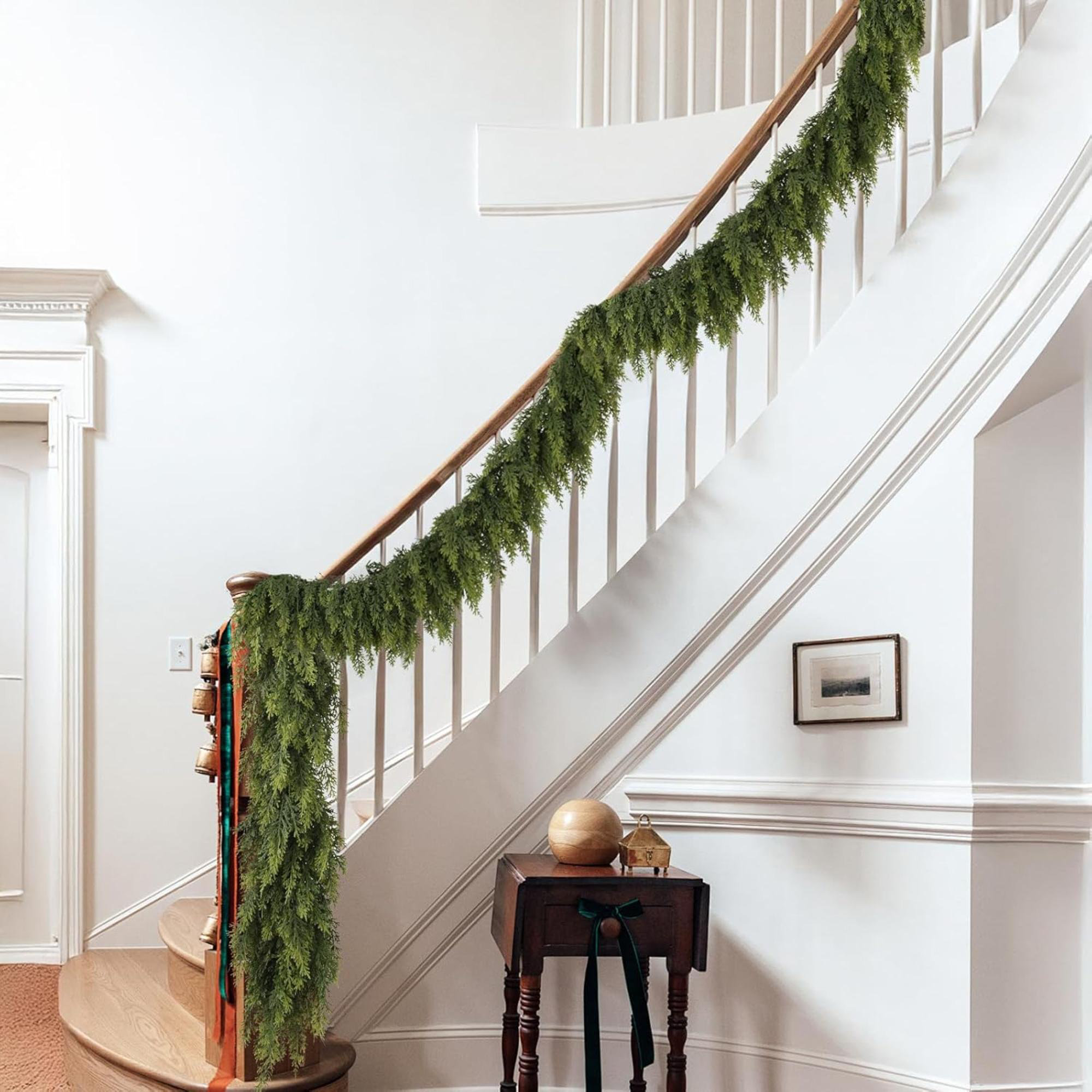 Christmas Cedar Garland With Soft Thickness Pine, Artificial Green Faux Cedar Pine Garland For Mantle Fireplace Indoor Outdoor Holiday Party Home Decoration