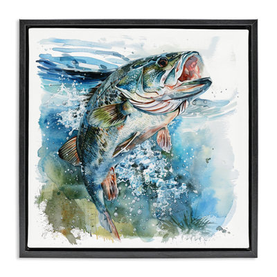  Water Splashing Fish Framed Floater Canvas Wall Art by LSR Design Studio