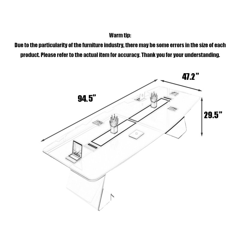 Table de conférence moderne blanc brillant, 29.53" H x 94.49" L x 47.24" W
