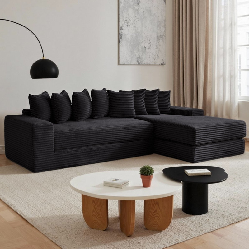 Oversize Cloud Couch L-Shape Sectional Sofa - Convertible Floor Sleeper Sofa Bed with 8 Pillows, No Assembly Required, 3-in-1 Right Facing Design, Ultra Soft Corduroy Upholstery (4 Seat Capacity)