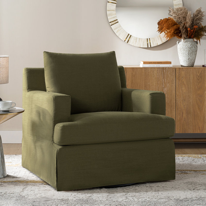 Lucie Slipcovered Swivel Chair, Moss
