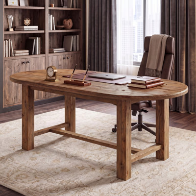 63" Solid Wood Executive Desk, Oval Office Desk with a Crossbar, Farmhouse Simple Computer Table for Home Office, Study Room