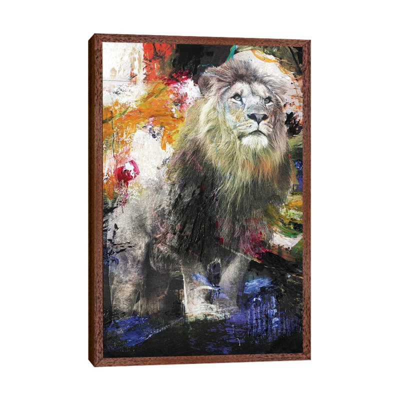 Lion - Print on Canvas, Classic Brown Wood Framed, 66.04cm H x 45.72cm W x 3.81cm D