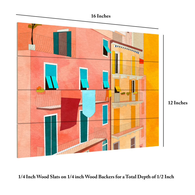 Ana Rut Bre : Décoration murale en lattes de bois « Maisons de Little Italy », H 12 po x l 16 po