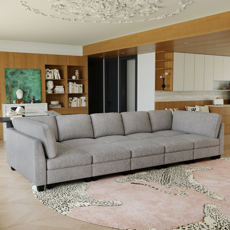 Canapé-lit modulaire 5 places, canapé-lit rembourré Frostvelvet, Mélange de polyester gris