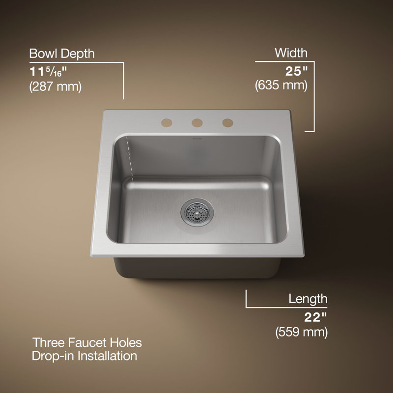 Ballad 25" x 22" Drop-In Service Sink, 3 hole
