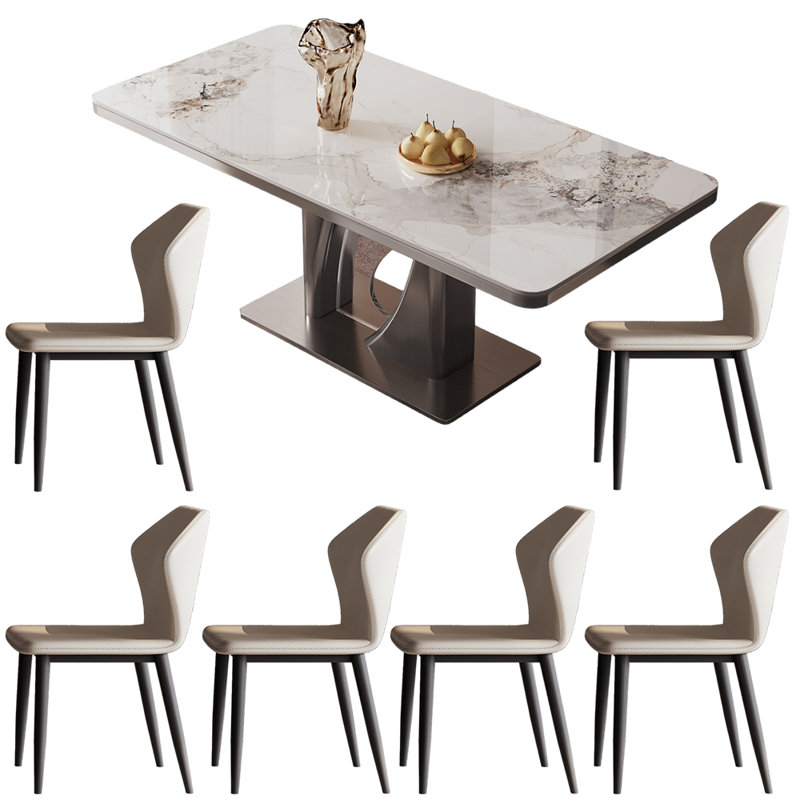Ensembles de table de salle à manger simple et moderne de style italien, Blanc / Gris, H 29,53 po x L 55,12 po x l 31,50 po